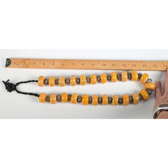 Vtg Yellow Resin & Metal Chunky Bead Necklace Big Bold Fashion Statement 1970's - Picture 8 of 8